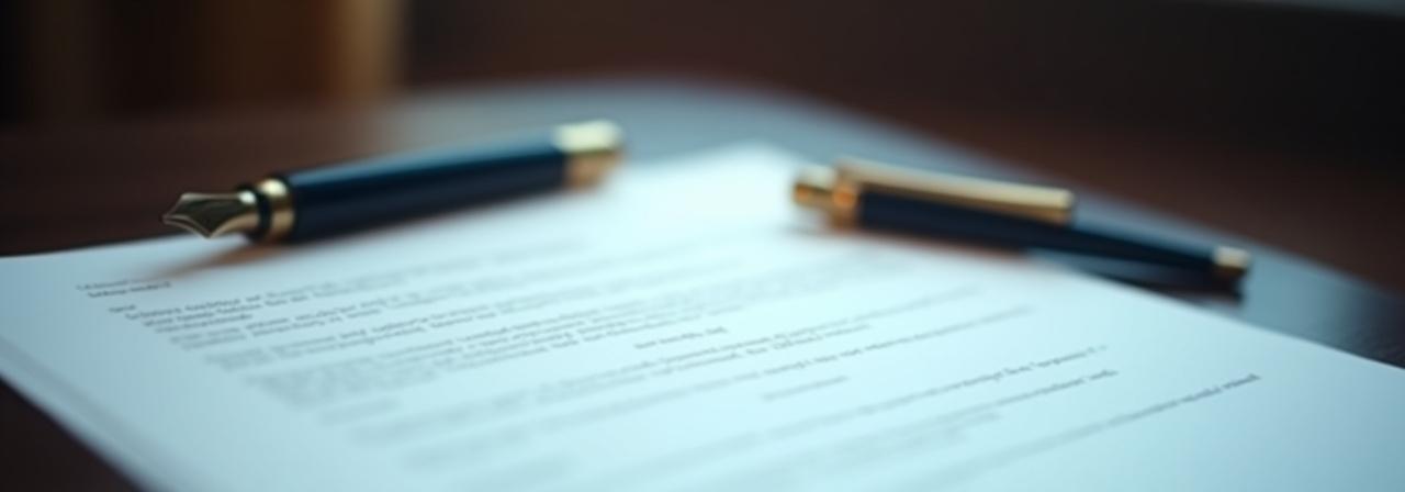 Close up of a legal document with a signature pen